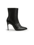 Black Buckle-Detail Stiletto Mid-Calf Boots — Women's Workday Style