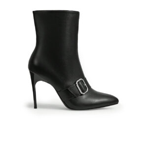 Black Buckle-Detail Stiletto Mid-Calf Boots — Women's Workday Style