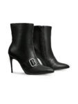 Black Buckle-Detail Stiletto Mid-Calf Boots — Women's Workday Style