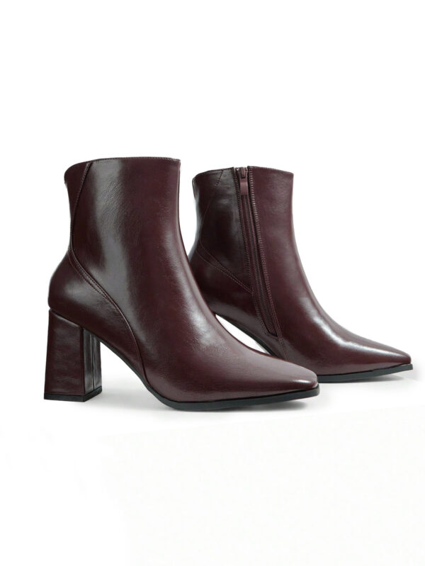 Coffee Brown Square-Toe Block Heel Ankle Boots — Women's Workwear