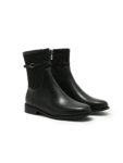 Black Buckle-Strap Flat Mid-Calf Boots — Women's Casual Everyday