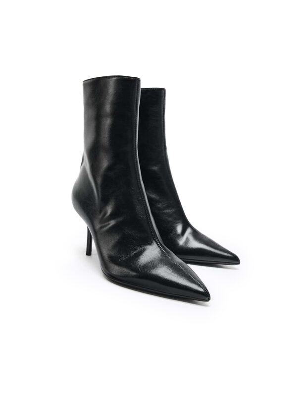 Black Pointed-Toe Stiletto Mid-Calf Boots — Women's Evening Style