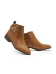 Brown Buckle-Strap Low-Heel Ankle Boots — Women's Everyday Wear