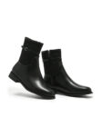 Black Buckle-Strap Flat Mid-Calf Boots — Women's Casual Everyday
