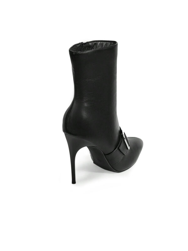 Black Buckle-Detail Stiletto Mid-Calf Boots — Women's Workday Style