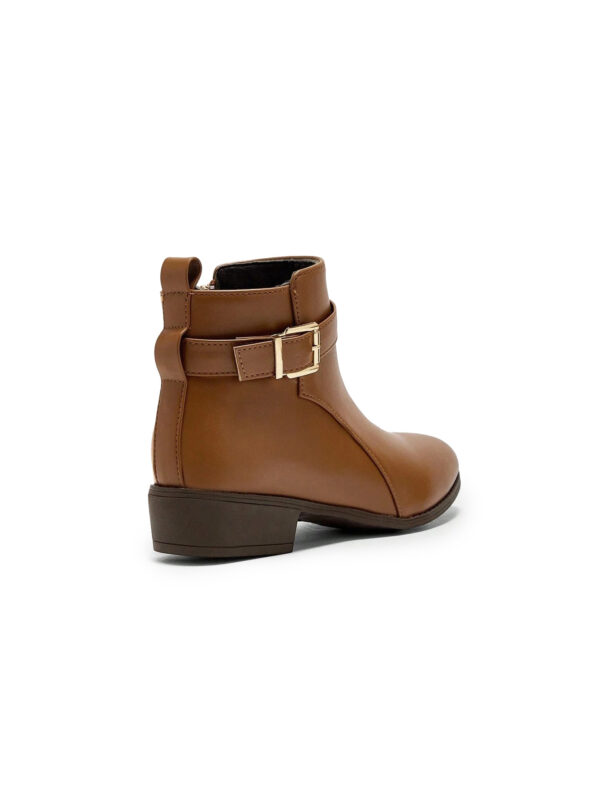 Brown Buckle-Strap Low-Heel Ankle Boots — Women's Everyday Wear