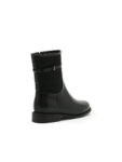 Black Buckle-Strap Flat Mid-Calf Boots — Women's Casual Everyday