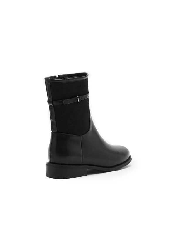 Black Buckle-Strap Flat Mid-Calf Boots — Women's Casual Everyday